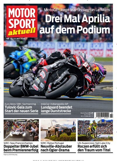Titelbild der Ausgabe 22/2026 von MotorSport aktuell. Diese Zeitschrift und viele weitere Automagazine und Motorradzeitschriften als Abo oder epaper bei United Kiosk online kaufen.