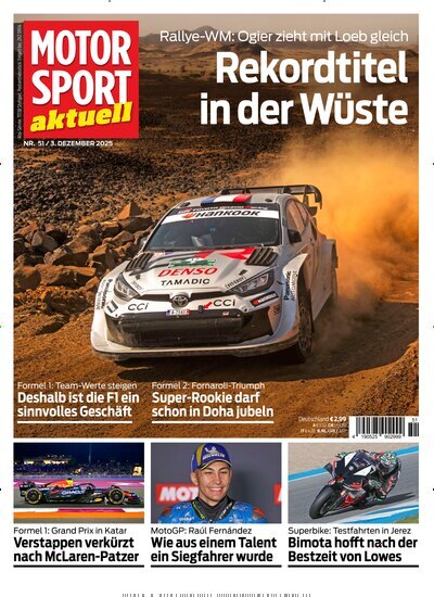 Titelbild der Ausgabe 51/2025 von MotorSport aktuell. Diese Zeitschrift und viele weitere Automagazine und Motorradzeitschriften als Abo oder epaper bei United Kiosk online kaufen.