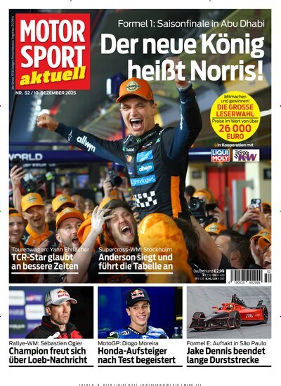 Titelbild der Ausgabe 52/2025 von MotorSport aktuell. Diese Zeitschrift und viele weitere Automagazine und Motorradzeitschriften als Abo oder epaper bei United Kiosk online kaufen.