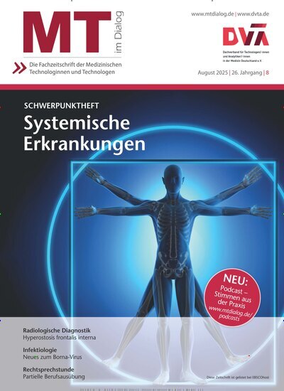 Titelbild der Ausgabe 8/2025 von MT im Dialog. Diese Zeitschrift und viele weitere Pflegezeitschriften und medizinische Fachzeitschriften als Abo oder epaper bei United Kiosk online kaufen.