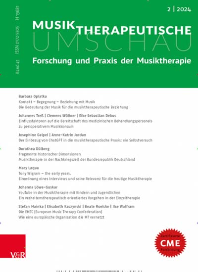 Titelbild der Ausgabe 2/2024 von Musiktherapeutische Umschau. Diese Zeitschrift und viele weitere Pflegezeitschriften und medizinische Fachzeitschriften als Abo oder epaper bei United Kiosk online kaufen.