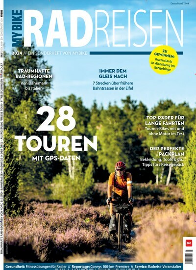 Titelbild der Ausgabe 1/2024 von myBike Sonderheft Radreisen. Diese Zeitschrift und viele weitere Sportmagazine als Abo oder epaper bei United Kiosk online kaufen.