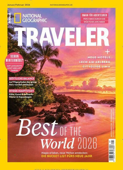 Titelbild der Ausgabe 1/2026 von National Geographic Traveler. Diese Zeitschrift und viele weitere Reisemagazine, Freizeitmagazine und Wissensmagazine als Abo oder epaper bei United Kiosk online kaufen.