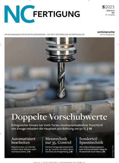 Titelbild der Ausgabe 5/2023 von NC-Fertigung. Diese Zeitschrift und viele weitere Industriemagazine und Handwerkmagazine als Abo oder epaper bei United Kiosk online kaufen.