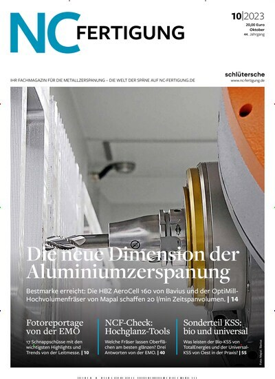 Titelbild der Ausgabe 10/2023 von NC-Fertigung. Diese Zeitschrift und viele weitere Industriemagazine und Handwerkmagazine als Abo oder epaper bei United Kiosk online kaufen.