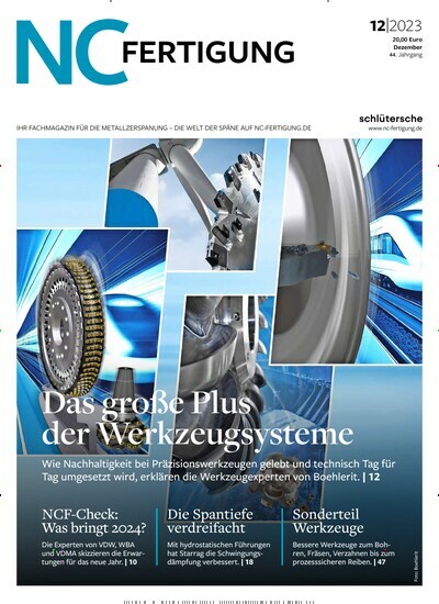 Titelbild der Ausgabe 12/2023 von NC-Fertigung. Diese Zeitschrift und viele weitere Industriemagazine und Handwerkmagazine als Abo oder epaper bei United Kiosk online kaufen.