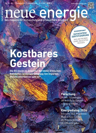Titelbild der Ausgabe 12/2025 von neue energie. Diese Zeitschrift und viele weitere Wirtschaftsmagazine und Politikmagazine als Abo oder epaper bei United Kiosk online kaufen.