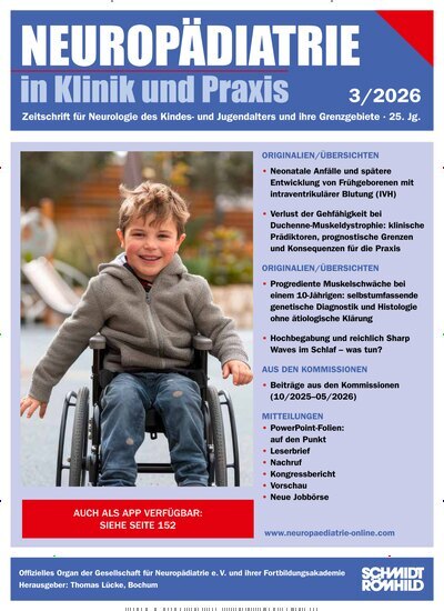 Titelbild der Ausgabe 3/2026 von Neuropädiatrie in Klinik und Praxis. Diese Zeitschrift und viele weitere Pflegezeitschriften und medizinische Fachzeitschriften als Abo oder epaper bei United Kiosk online kaufen.