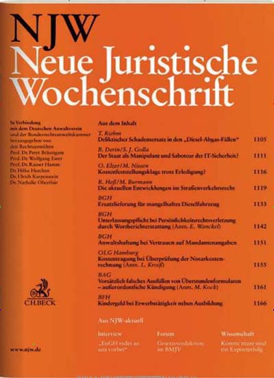 Titelbild der Ausgabe 1/2021 von NJW Neue Juristische Wochenschrift. Diese Zeitschrift und viele weitere Jurazeitschriften und Zeitschriften für Verwaltung als Abo oder epaper bei United Kiosk online kaufen.