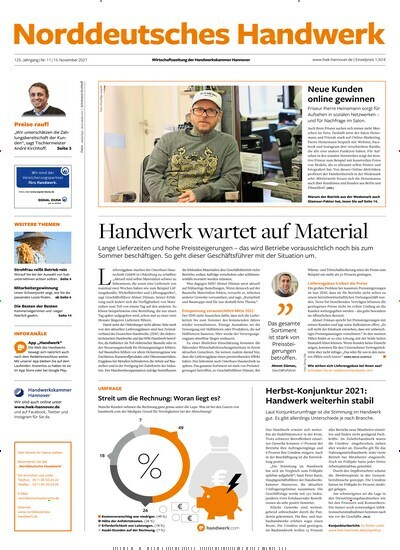 Titelbild der Ausgabe 11/2021 von Norddeutsches Handwerk Hannover. Diese Zeitschrift und viele weitere Industriemagazine und Handwerkmagazine als Abo oder epaper bei United Kiosk online kaufen.