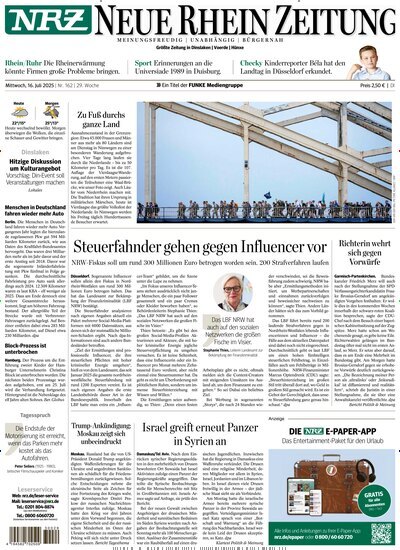 Titelbild der Ausgabe 162/2025 von NRZ Neue Ruhr Zeitung Dinslaken. Diese Zeitschrift und viele weitere Zeitungsabos als Abo oder epaper bei United Kiosk online kaufen.