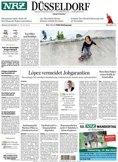 Titelbild der Ausgabe 123/2025 von NRZ Neue Ruhr Zeitung Düsseldorf. Diese Zeitschrift und viele weitere Zeitungsabos als Abo oder epaper bei United Kiosk online kaufen.