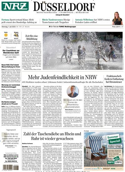 Titelbild der Ausgabe 149/2025 von NRZ Neue Ruhr Zeitung Düsseldorf. Diese Zeitschrift und viele weitere Zeitungsabos als Abo oder epaper bei United Kiosk online kaufen.