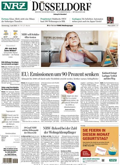 Titelbild der Ausgabe 151/2025 von NRZ Neue Ruhr Zeitung Düsseldorf. Diese Zeitschrift und viele weitere Zeitungsabos als Abo oder epaper bei United Kiosk online kaufen.