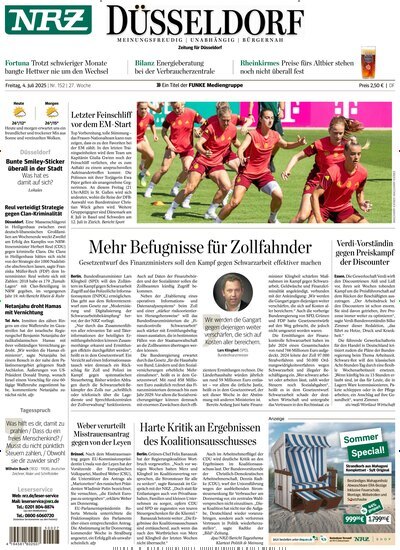 Titelbild der Ausgabe 152/2025 von NRZ Neue Ruhr Zeitung Düsseldorf. Diese Zeitschrift und viele weitere Zeitungsabos als Abo oder epaper bei United Kiosk online kaufen.