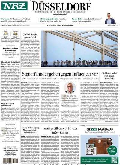Titelbild der Ausgabe 162/2025 von NRZ Neue Ruhr Zeitung Düsseldorf. Diese Zeitschrift und viele weitere Zeitungsabos als Abo oder epaper bei United Kiosk online kaufen.