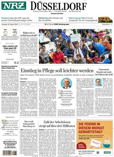 Titelbild der Ausgabe 201/2025 von NRZ Neue Ruhr Zeitung Düsseldorf. Diese Zeitschrift und viele weitere Zeitungsabos als Abo oder epaper bei United Kiosk online kaufen.
