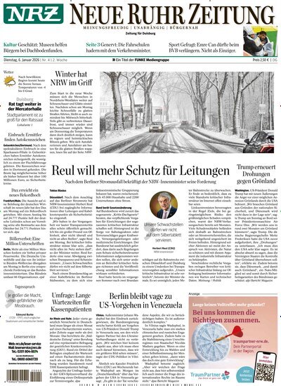 Titelbild der Ausgabe 4/2026 von NRZ Neue Ruhr Zeitung Duisburg. Diese Zeitschrift und viele weitere Zeitungsabos als Abo oder epaper bei United Kiosk online kaufen.