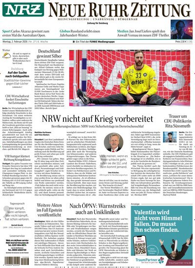 Titelbild der Ausgabe 27/2026 von NRZ Neue Ruhr Zeitung Duisburg. Diese Zeitschrift und viele weitere Zeitungsabos als Abo oder epaper bei United Kiosk online kaufen.