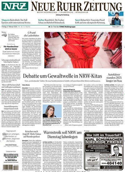 Titelbild der Ausgabe 31/2026 von NRZ Neue Ruhr Zeitung Duisburg. Diese Zeitschrift und viele weitere Zeitungsabos als Abo oder epaper bei United Kiosk online kaufen.