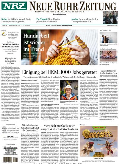 Titelbild der Ausgabe 32/2026 von NRZ Neue Ruhr Zeitung Duisburg. Diese Zeitschrift und viele weitere Zeitungsabos als Abo oder epaper bei United Kiosk online kaufen.