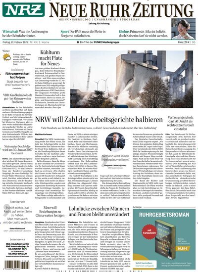 Titelbild der Ausgabe 49/2026 von NRZ Neue Ruhr Zeitung Duisburg. Diese Zeitschrift und viele weitere Zeitungsabos als Abo oder epaper bei United Kiosk online kaufen.