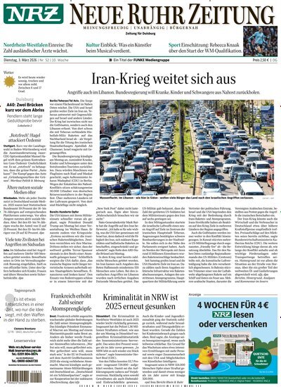 Titelbild der Ausgabe 52/2026 von NRZ Neue Ruhr Zeitung Duisburg. Diese Zeitschrift und viele weitere Zeitungsabos als Abo oder epaper bei United Kiosk online kaufen.
