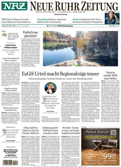Titelbild der Ausgabe 67/2026 von NRZ Neue Ruhr Zeitung Duisburg. Diese Zeitschrift und viele weitere Zeitungsabos als Abo oder epaper bei United Kiosk online kaufen.