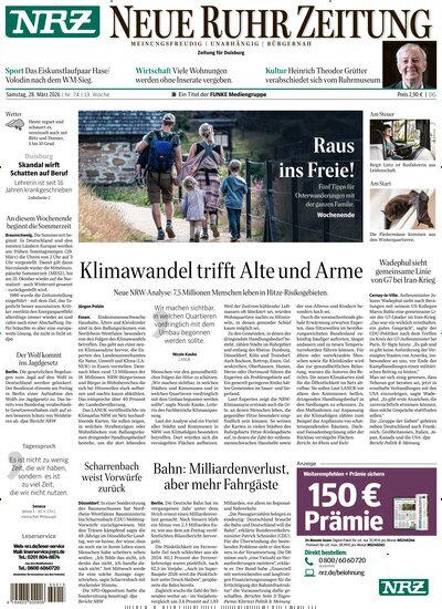Titelbild der Ausgabe 74/2026 von NRZ Neue Ruhr Zeitung Duisburg. Diese Zeitschrift und viele weitere Zeitungsabos als Abo oder epaper bei United Kiosk online kaufen.