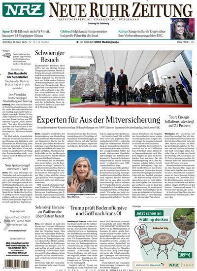 Titelbild der Ausgabe 76/2026 von NRZ Neue Ruhr Zeitung Duisburg. Diese Zeitschrift und viele weitere Zeitungsabos als Abo oder epaper bei United Kiosk online kaufen.