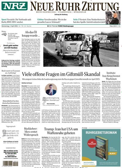 Titelbild der Ausgabe 78/2026 von NRZ Neue Ruhr Zeitung Duisburg. Diese Zeitschrift und viele weitere Zeitungsabos als Abo oder epaper bei United Kiosk online kaufen.