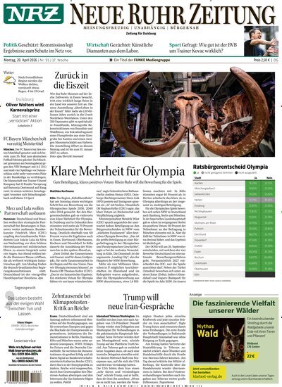 Titelbild der Ausgabe 91/2026 von NRZ Neue Ruhr Zeitung Duisburg. Diese Zeitschrift und viele weitere Zeitungsabos als Abo oder epaper bei United Kiosk online kaufen.