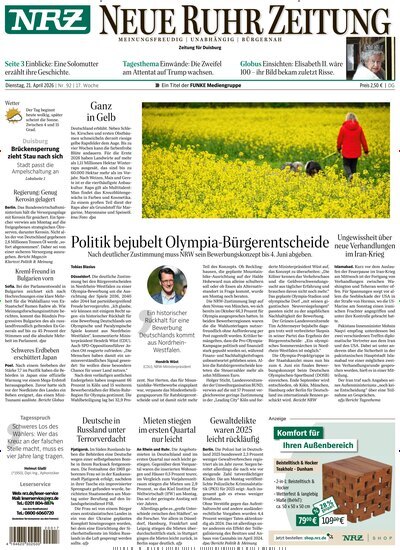 Titelbild der Ausgabe 92/2026 von NRZ Neue Ruhr Zeitung Duisburg. Diese Zeitschrift und viele weitere Zeitungsabos als Abo oder epaper bei United Kiosk online kaufen.