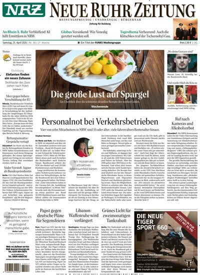 Titelbild der Ausgabe 96/2026 von NRZ Neue Ruhr Zeitung Duisburg. Diese Zeitschrift und viele weitere Zeitungsabos als Abo oder epaper bei United Kiosk online kaufen.