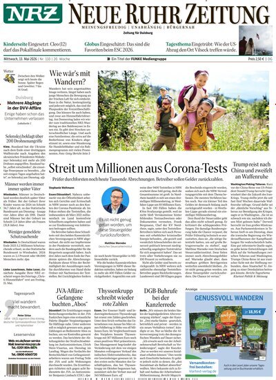 Titelbild der Ausgabe 110/2026 von NRZ Neue Ruhr Zeitung Duisburg. Diese Zeitschrift und viele weitere Zeitungsabos als Abo oder epaper bei United Kiosk online kaufen.