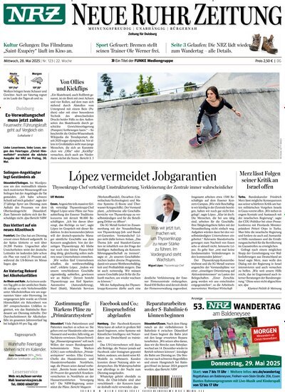 Titelbild der Ausgabe 123/2025 von NRZ Neue Ruhr Zeitung Duisburg. Diese Zeitschrift und viele weitere Zeitungsabos als Abo oder epaper bei United Kiosk online kaufen.