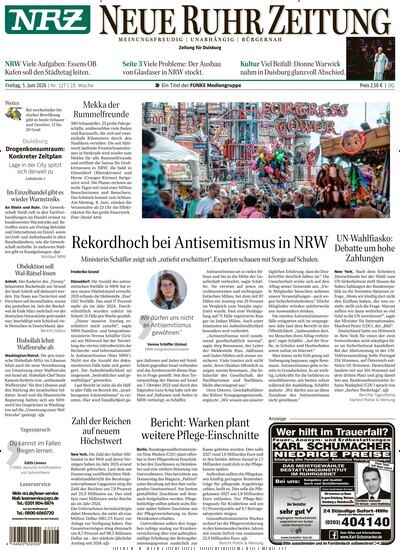 Titelbild der Ausgabe 127/2026 von NRZ Neue Ruhr Zeitung Duisburg. Diese Zeitschrift und viele weitere Zeitungsabos als Abo oder epaper bei United Kiosk online kaufen.