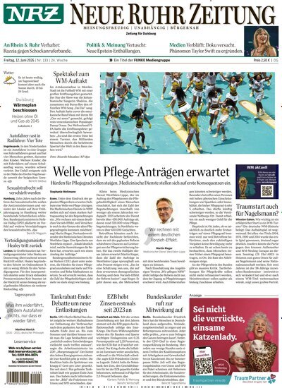Titelbild der Ausgabe 133/2026 von NRZ Neue Ruhr Zeitung Duisburg. Diese Zeitschrift und viele weitere Zeitungsabos als Abo oder epaper bei United Kiosk online kaufen.
