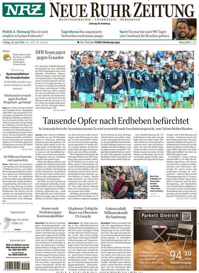 Titelbild der Ausgabe 145/2026 von NRZ Neue Ruhr Zeitung Duisburg. Diese Zeitschrift und viele weitere Zeitungsabos als Abo oder epaper bei United Kiosk online kaufen.