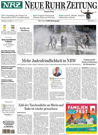 Titelbild der Ausgabe 149/2025 von NRZ Neue Ruhr Zeitung Duisburg. Diese Zeitschrift und viele weitere Zeitungsabos als Abo oder epaper bei United Kiosk online kaufen.