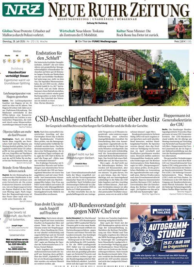 Titelbild der Ausgabe 172/2026 von NRZ Neue Ruhr Zeitung Duisburg. Diese Zeitschrift und viele weitere Zeitungsabos als Abo oder epaper bei United Kiosk online kaufen.