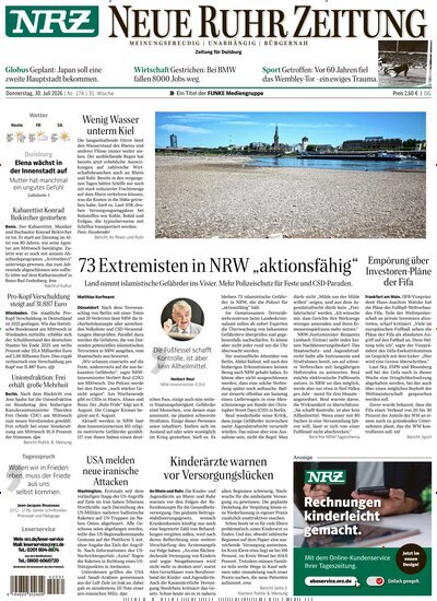 Titelbild der Ausgabe 174/2026 von NRZ Neue Ruhr Zeitung Duisburg. Diese Zeitschrift und viele weitere Zeitungsabos als Abo oder epaper bei United Kiosk online kaufen.
