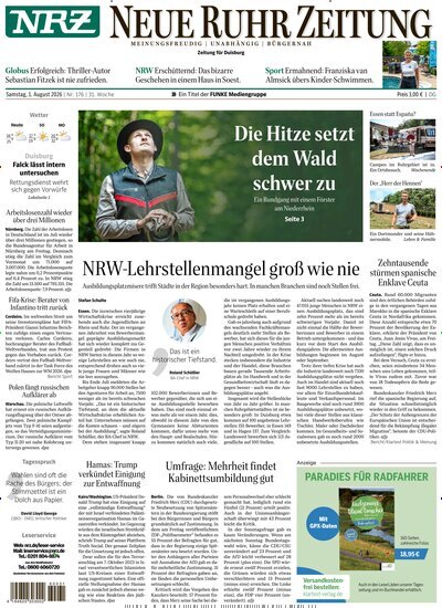 Titelbild der Ausgabe 176/2026 von NRZ Neue Ruhr Zeitung Duisburg. Diese Zeitschrift und viele weitere Zeitungsabos als Abo oder epaper bei United Kiosk online kaufen.