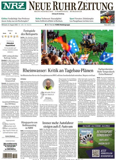 Titelbild der Ausgabe 185/2026 von NRZ Neue Ruhr Zeitung Duisburg. Diese Zeitschrift und viele weitere Zeitungsabos als Abo oder epaper bei United Kiosk online kaufen.