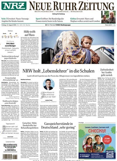 Titelbild der Ausgabe 193/2026 von NRZ Neue Ruhr Zeitung Duisburg. Diese Zeitschrift und viele weitere Zeitungsabos als Abo oder epaper bei United Kiosk online kaufen.