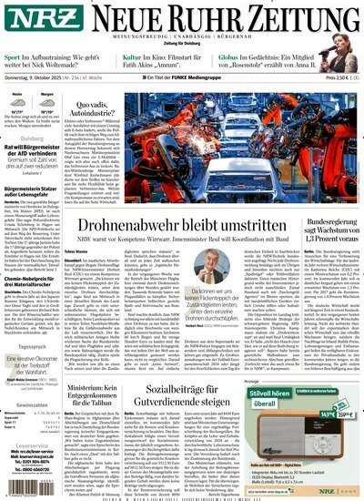 Titelbild der Ausgabe 234/2025 von NRZ Neue Ruhr Zeitung Duisburg. Diese Zeitschrift und viele weitere Zeitungsabos als Abo oder epaper bei United Kiosk online kaufen.