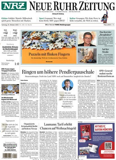 Titelbild der Ausgabe 248/2025 von NRZ Neue Ruhr Zeitung Duisburg. Diese Zeitschrift und viele weitere Zeitungsabos als Abo oder epaper bei United Kiosk online kaufen.