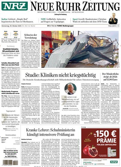 Titelbild der Ausgabe 252/2025 von NRZ Neue Ruhr Zeitung Duisburg. Diese Zeitschrift und viele weitere Zeitungsabos als Abo oder epaper bei United Kiosk online kaufen.