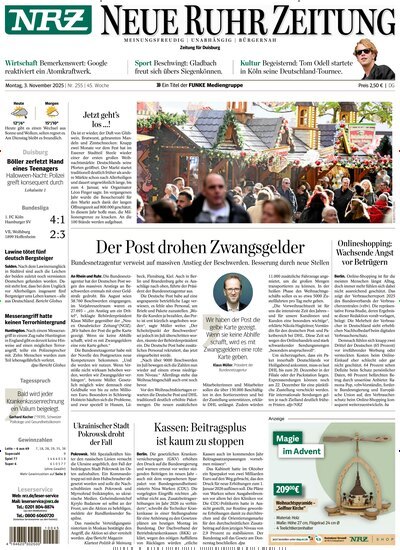 Titelbild der Ausgabe 254/2025 von NRZ Neue Ruhr Zeitung Duisburg. Diese Zeitschrift und viele weitere Zeitungsabos als Abo oder epaper bei United Kiosk online kaufen.