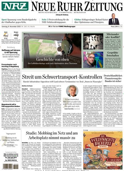 Titelbild der Ausgabe 259/2025 von NRZ Neue Ruhr Zeitung Duisburg. Diese Zeitschrift und viele weitere Zeitungsabos als Abo oder epaper bei United Kiosk online kaufen.